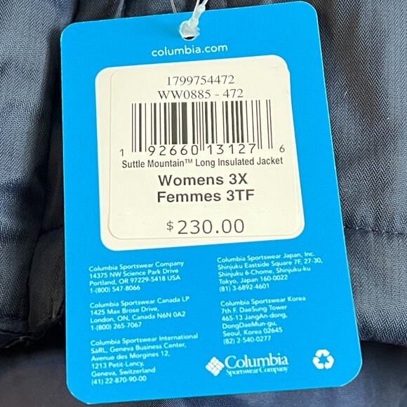 Columbia Suttle Mountain Long Insulated Hooded Jacket Coat Navy Size 3X - Picture 6 of 6